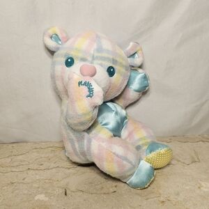 Vintage 1996 Playskool Snuzzle Pastel Plaid Plush Bear Working Vibration